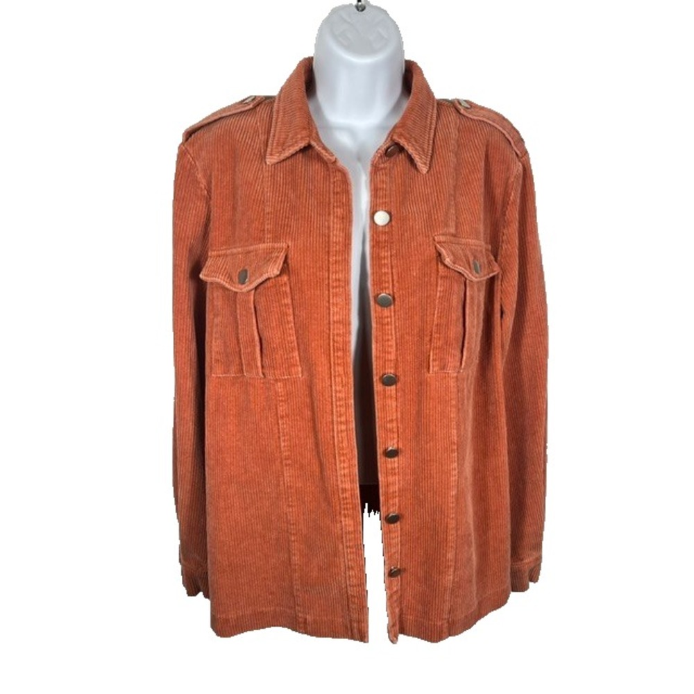 BiBi Women's Sz S Wide-Wale Corduroy Shacket Orange (Rust) Color lapels-2074